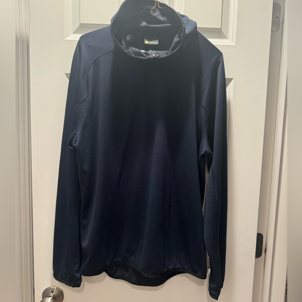 Zella Men's M lightweight long sleeve hooded blue/black quarter zip up